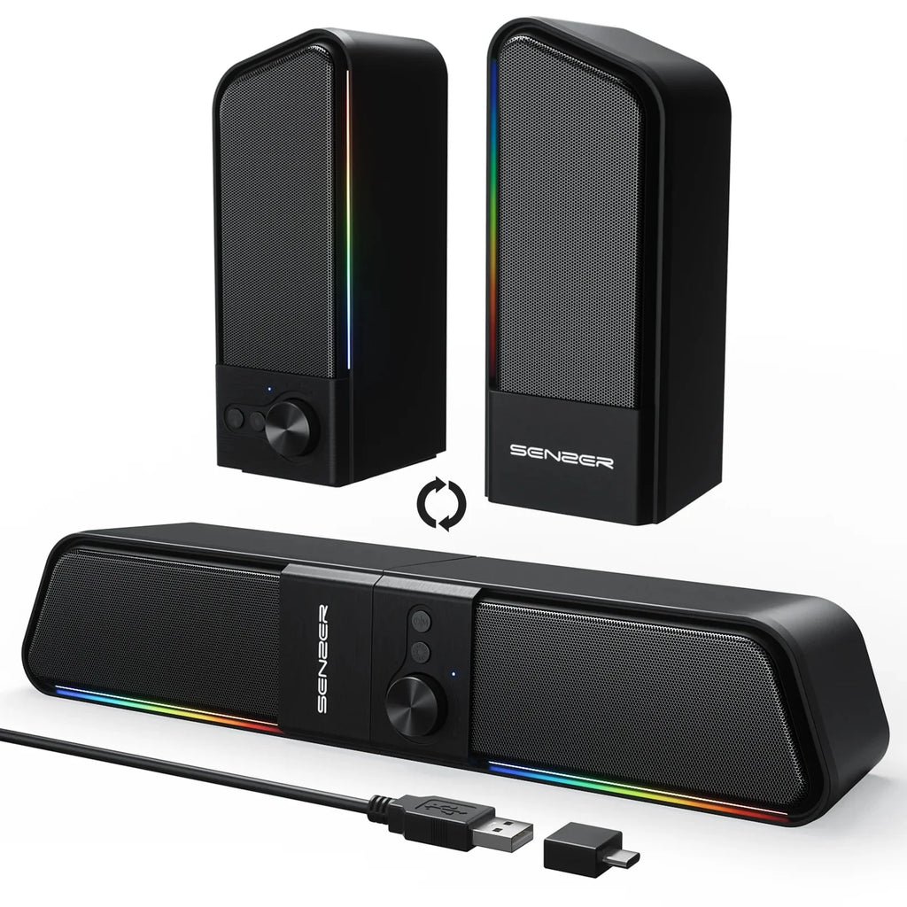 SENZER Computer Speakers-Gaming Speaker with Stereo Sound,PC Sound Bar for Laptop Desktop Monitor (Bluetooth & 3.5mm Aux)