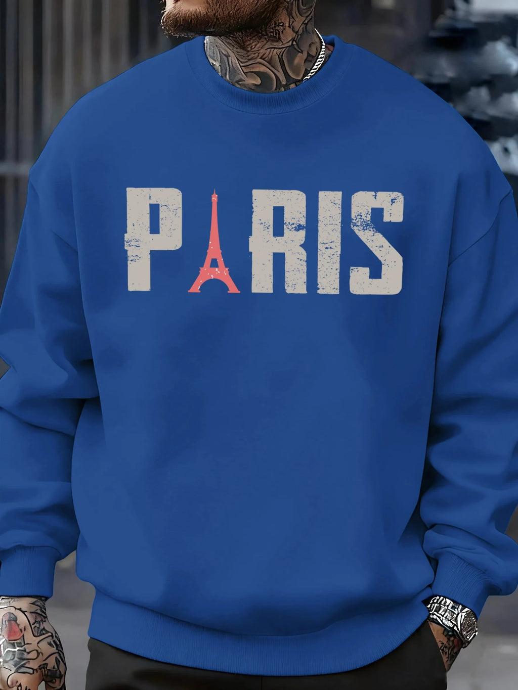 Famous Paris Tower Pattern Sweatshirt Men O-Neck Clothes Autumn Fleece Retro Pullover Loose Unisex Colour Fashion Streetwear