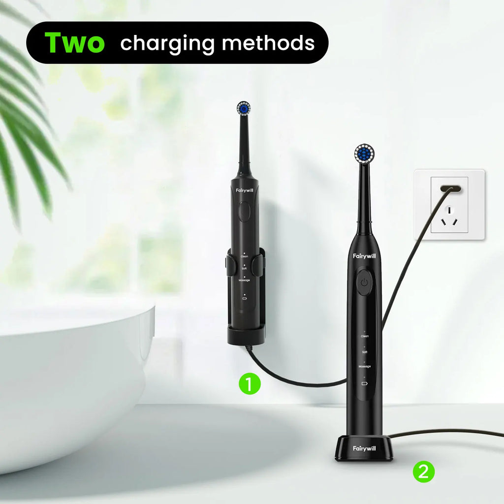Fairywill Electric Toothbrush T2233Powerful Rotation Cleaning 4 Replacement Heads Rechargeable Sonic Toothbrush for Adults