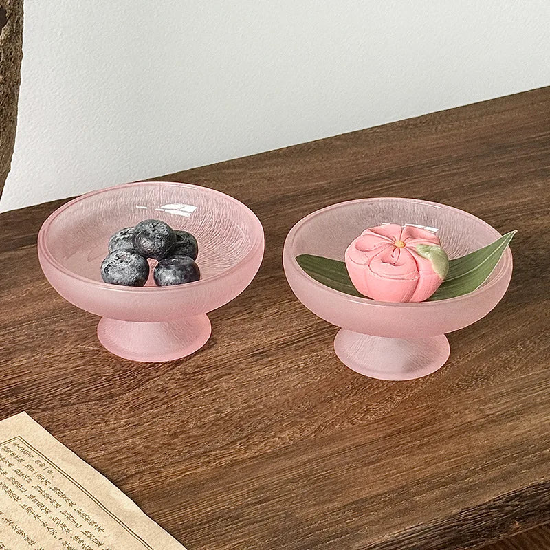 High-looking Fruit Plate, Small Exquisite Glacier Glass High-foot Plate, Candy Snack Plate, Fruit Plate