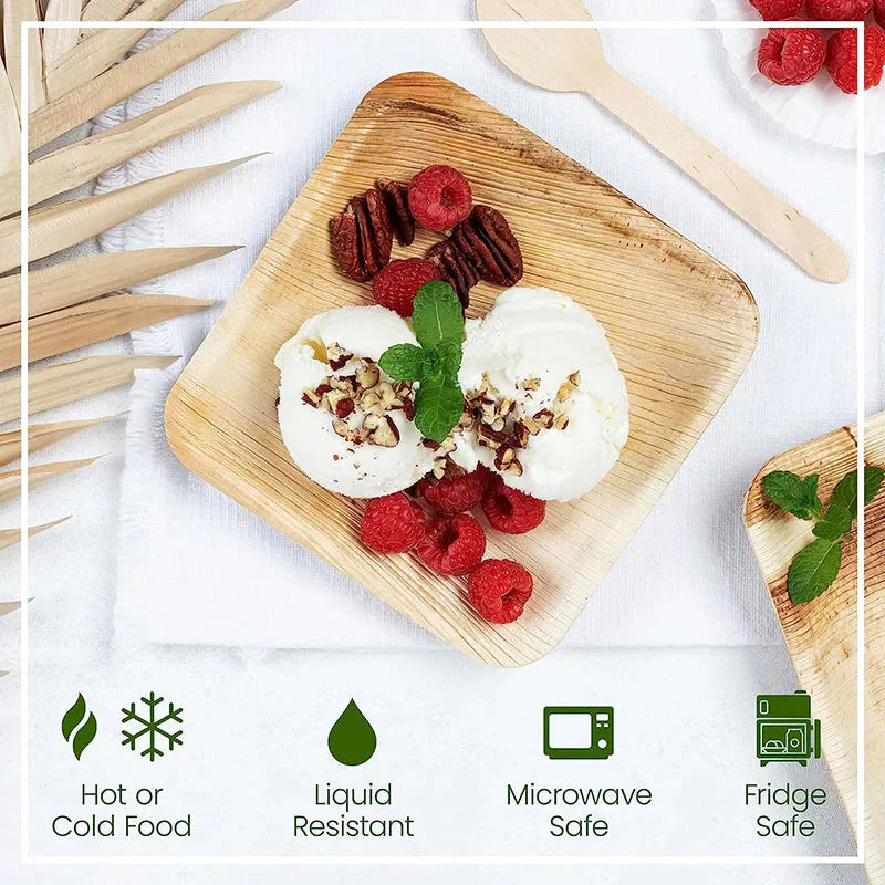 25PCS 6in/8in/10in Disposable Palm Leaf Plate Square Dessert Plates Eco-friendly Bamboo Like Plates Wedding Party Birthday
