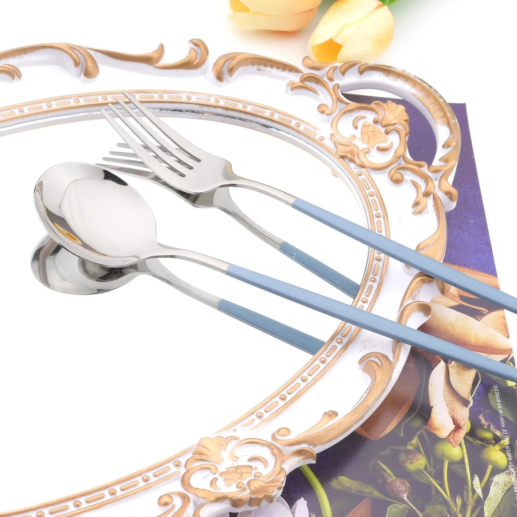 Western Purple Silver Tableware New Dinnerware Set 4Pcs Stainless Steel Kitchen Knife Fork Spoon Complete Cutlery Flatware Set