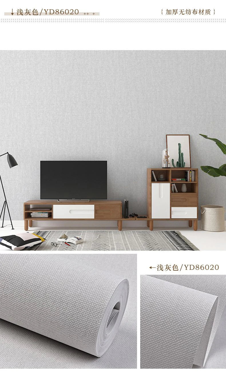 Modern Nordic Linen Textured Wallpaper – Eco-Friendly Non-Woven Solid Color Wall Covering