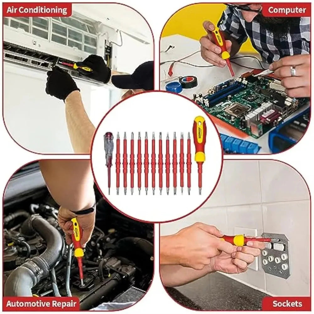 9714B 500V Insulated Screwdriver Set 12Pcs Double-Ended Insulated Screwdriver Tool with Non-Slip Handle All-in-One Prem