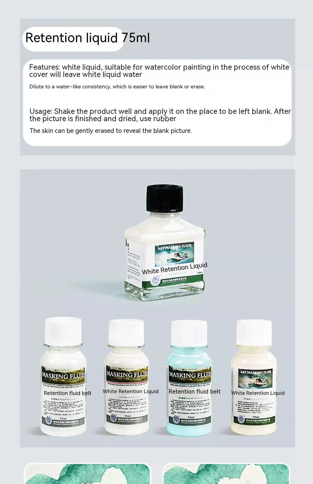 Art Masking Fluid White Latex Pigment Covering Liquid Painting Beginner Watercolor Paint Quickly for Ink Gouache Crafts Supplies