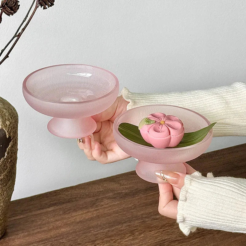 High-looking Fruit Plate, Small Exquisite Glacier Glass High-foot Plate, Candy Snack Plate, Fruit Plate