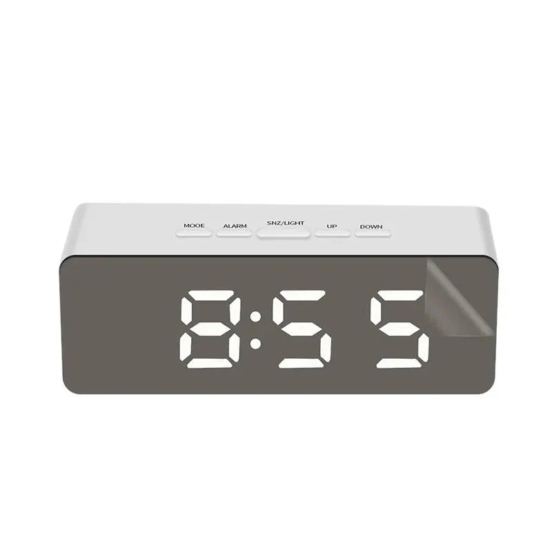1Pc White Digital Clock LED Mirror Table Clock Snooze Display Time Night Light Desktop USB Alarm Clock Home Decor Desk Clock