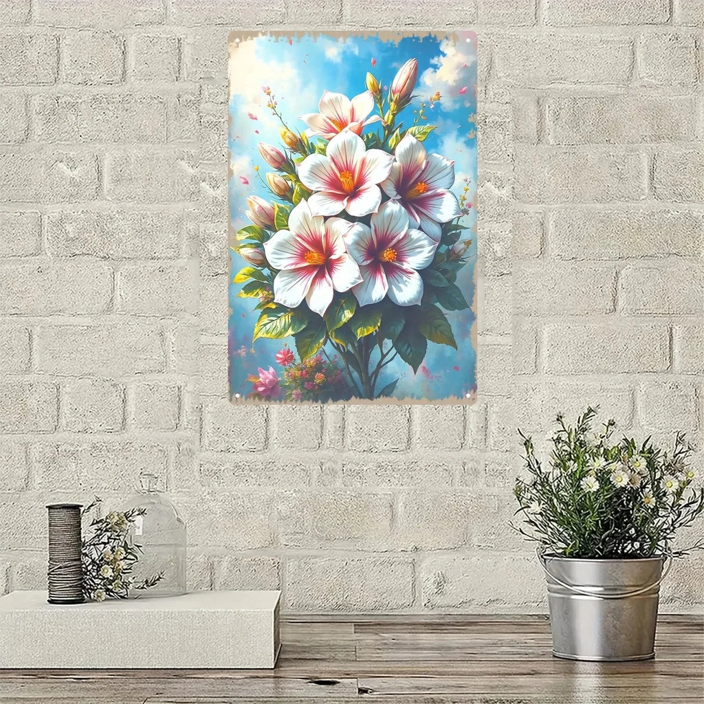 Vibrant 2D Hibiscus Flower Metal Wall Art - Hand-Painted 8x12 Inch Aluminum Decor for Home & Office, Ideal Room Accent