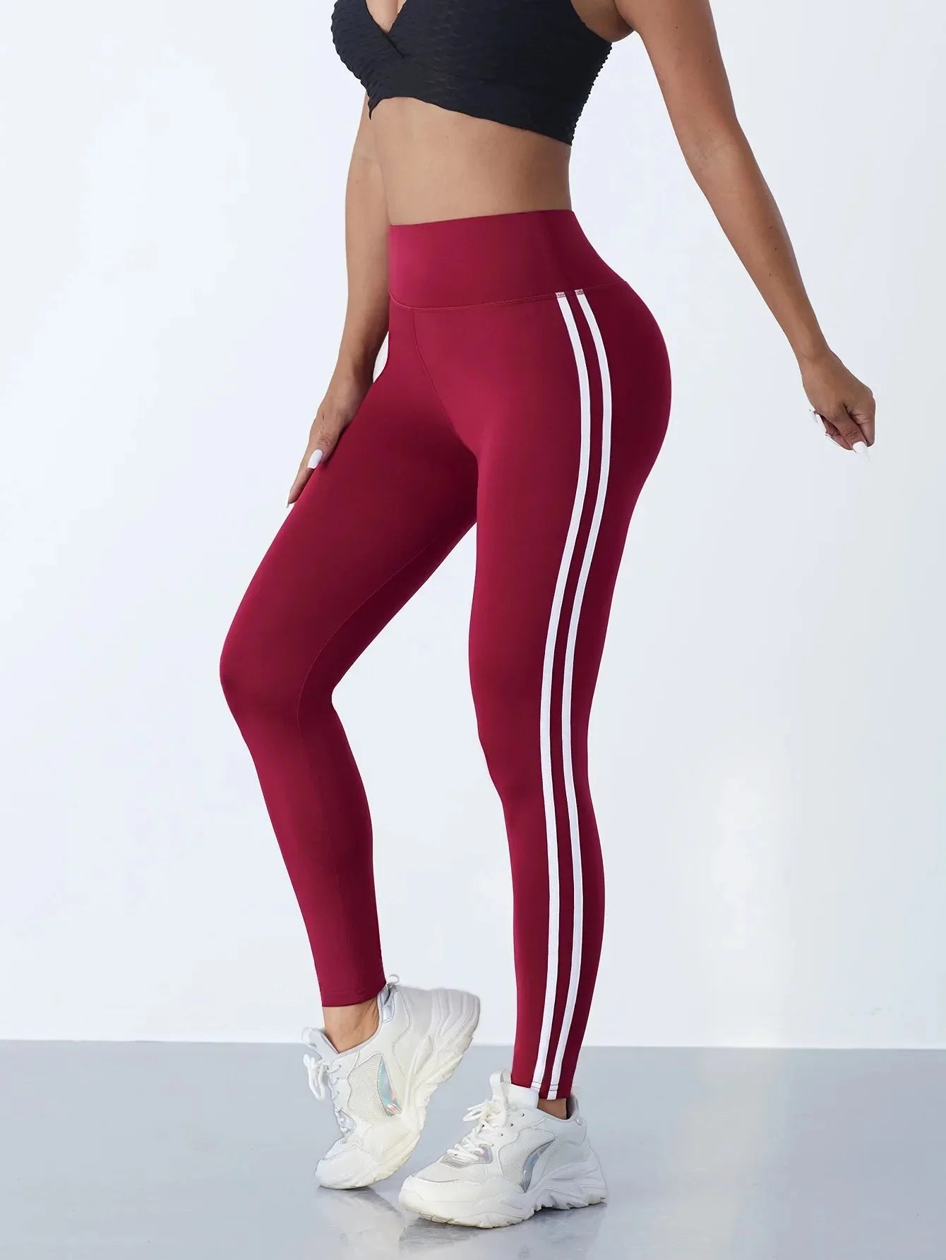 MODX High-Waist Striped Seamless Yoga Leggings - Sculpting & Tummy Control Gym Tights