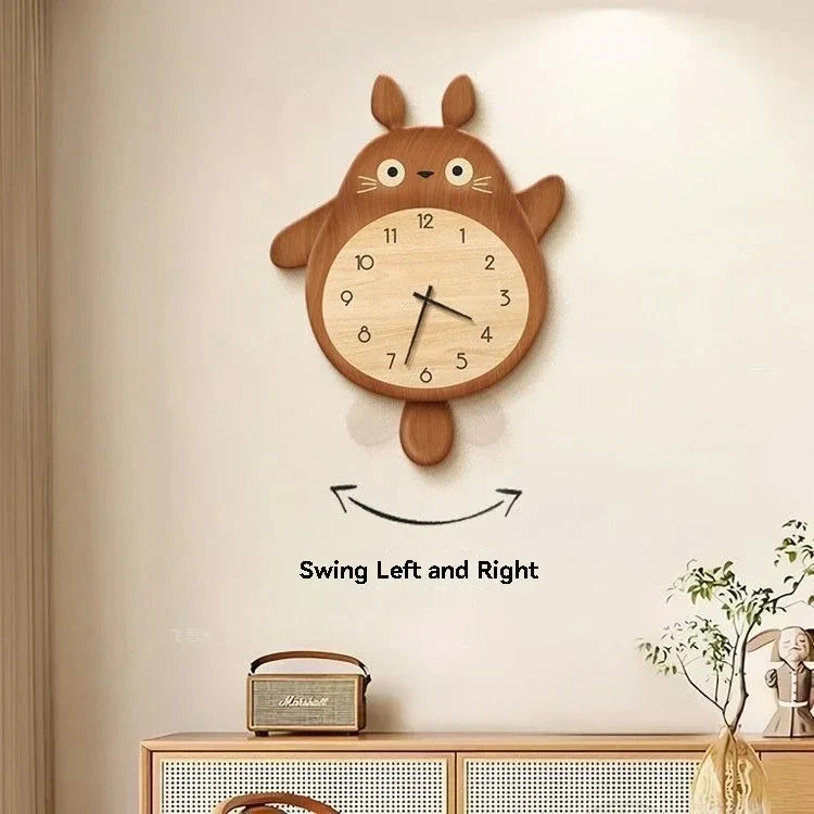 Cartoon Cat Design Wall Clock Wooden Sway Hanging Clock Decorative Painting For Restaurant Home Decor Gift