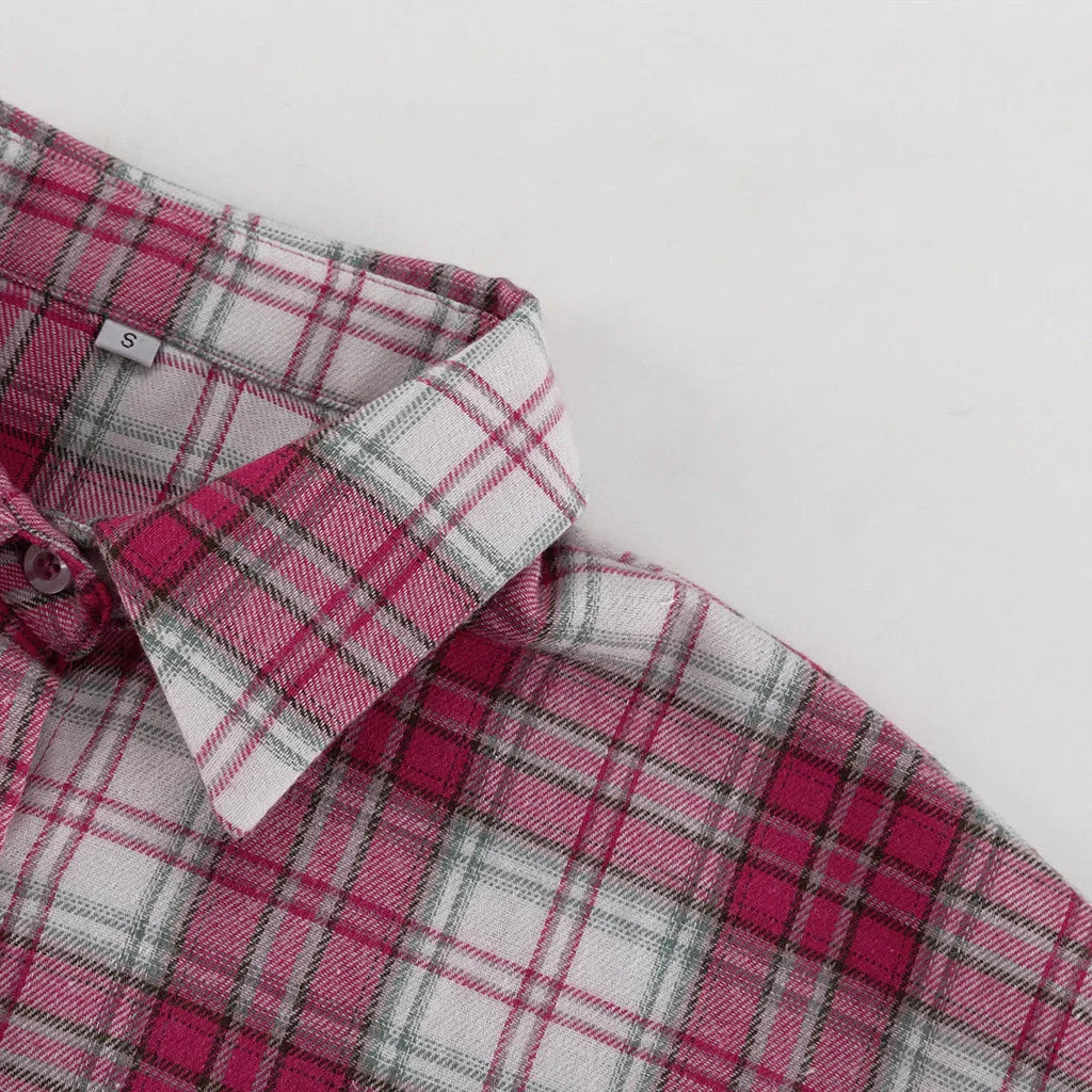 Pink Plaid Shirt for Women in Europe and America New Versatile Loose Shirt for Women Removable Long-sleeved Lapel Top