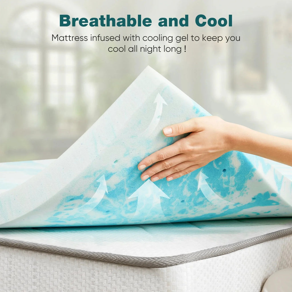 JHK 2 Inch Gel Memory Foam Mattress Topper Full Size Cooling Mattress Soft and Breathable Bed Topper School Bedroom Furniture