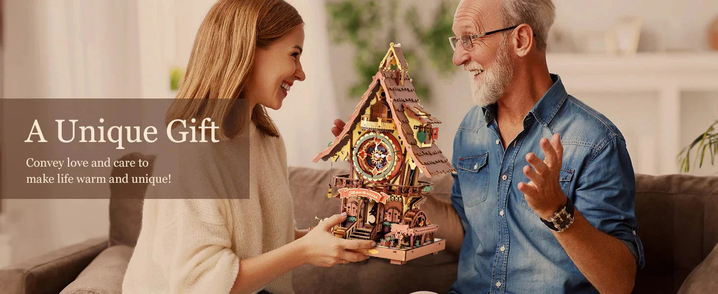Robotime ROKR Cuckoo Clock Mechanical 3D Wooden Puzzle Christmas Cuckoo Clock Building Kit Holiday DIY Project for Teens Adults