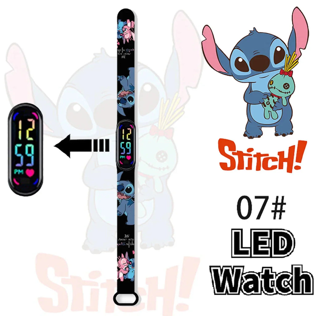 Disney Stitch Digital Kids' Watches Anime Figures LED Luminous Watch Touch Waterproof Electronic Sports Watch Kids Birthday Gift