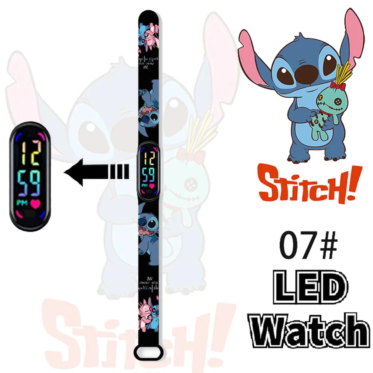 Disney Stitch Digital Kids' Watches Anime Figures LED Luminous Watch Touch Waterproof Electronic Sports Watch Kids Birthday Gift