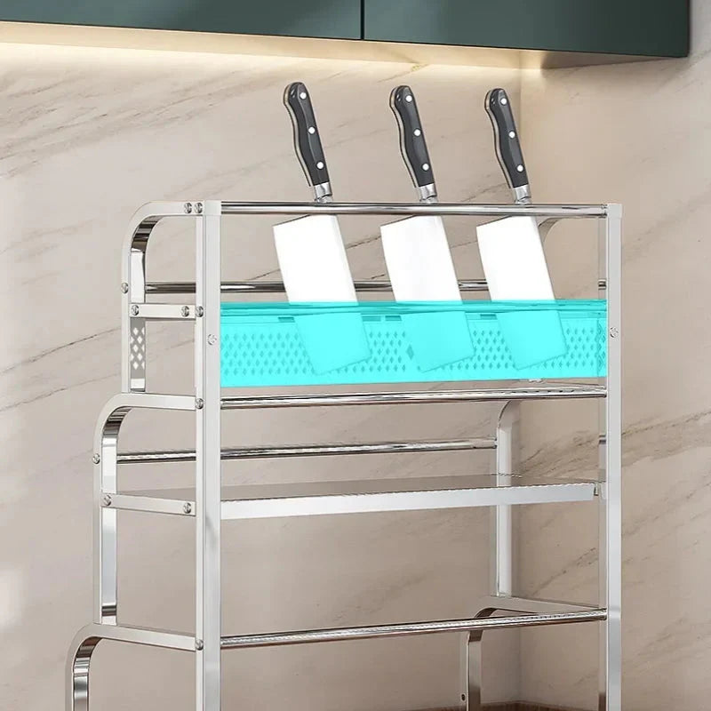 Stainless Steel Kitchen Storage Shelf Seasoning Jar Spice Storage Rack Chopsticks Knife Shelf Bar Organizer Kitchen Supplies
