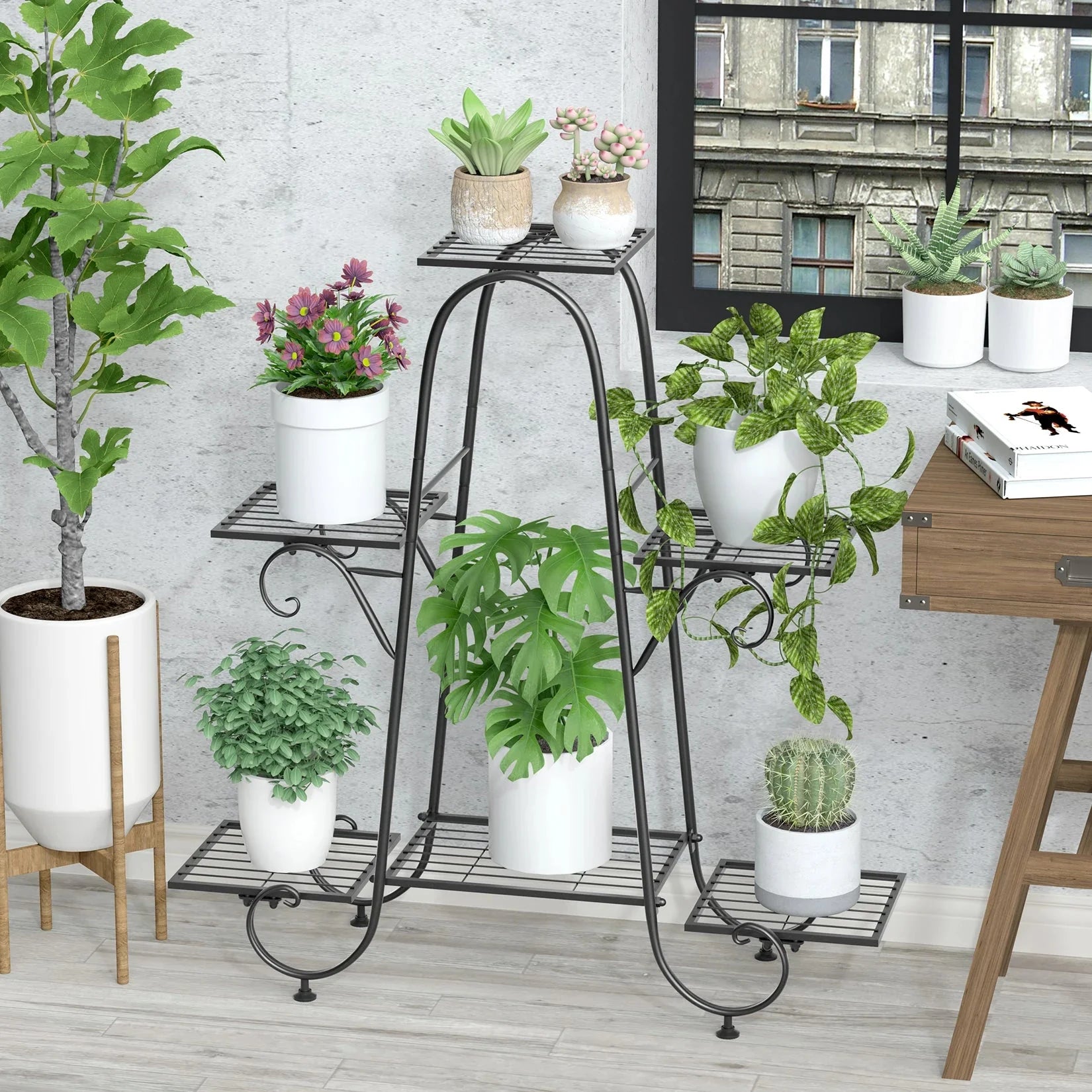 6 Tiers Metal Plant Stand Indoor Outdoor Flower Display Rack Holder