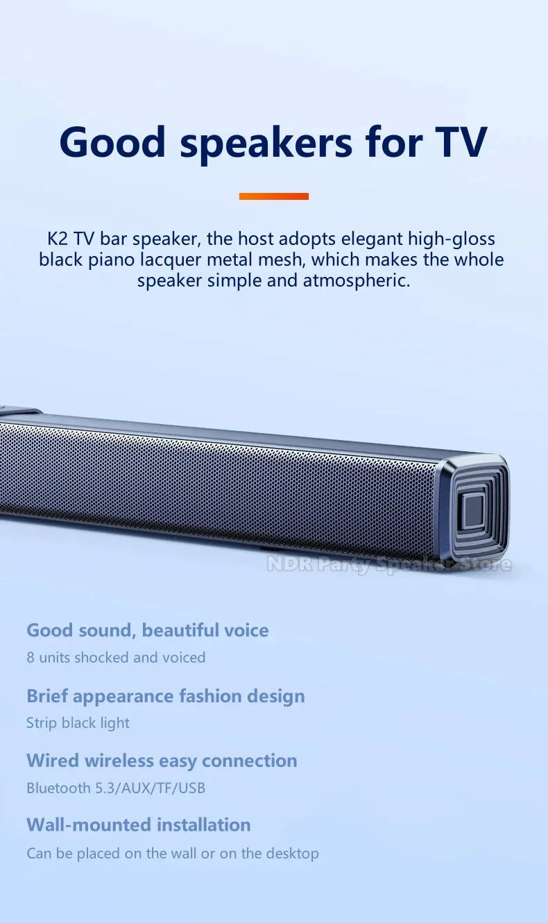 9D Stereo Sound Bar For TV Cinema Echo Wall Bluetooth Speakers COAX AUX U Disk Home Audio Subwoofer 8 Horns 40W High Power
