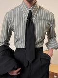 Vintage Striped Printed Slim Shirts Mens Casual Long Sleeve Lapel Buttoned Shirt 2025 Spring Fall Mens Shirt Naple Style Clothes