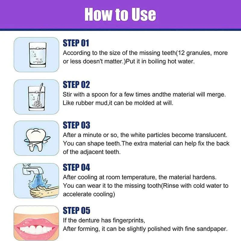 Moldable Teeth Repair Kit Temporary Dental Replacement Kit Thermal Beads For Filling Fix The Missing And Broken Tooth Artificial