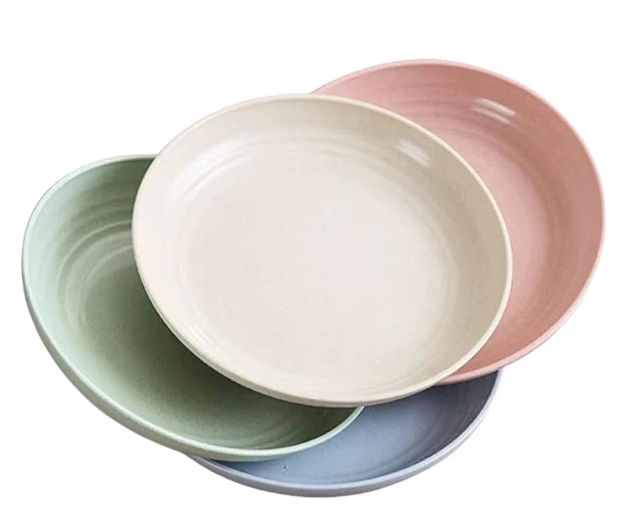 4pcs/Set Wheat Straw Plate Lightweight Unbreakable Reusable Dinner Dishes Plates Dishwasher & Microwave Safe for Kitchen Camping
