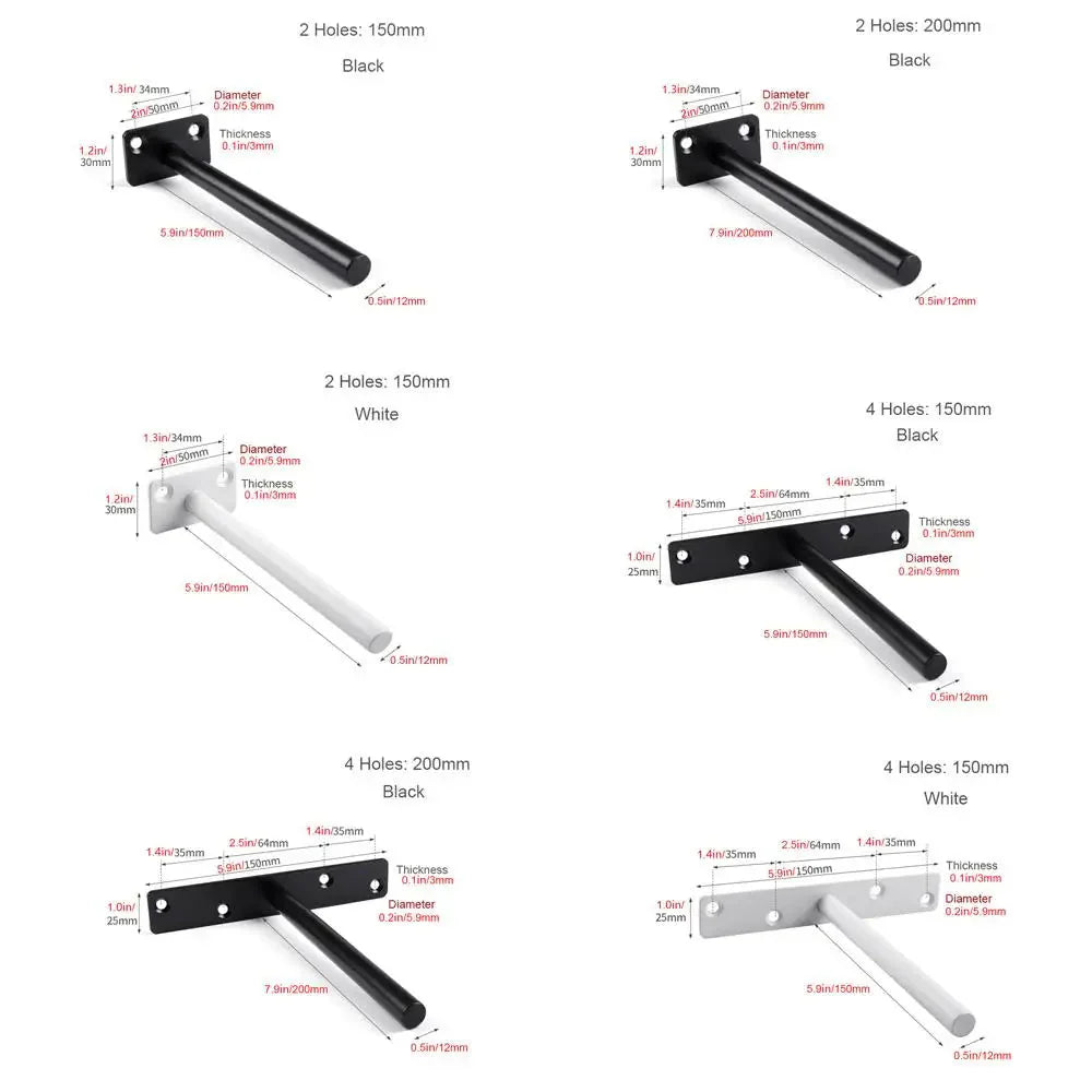 T Shape Concealed Shelf Brackets Floating  Wall Shelf Supports Screw Mounting Plate Multi sizes Metal Brackets