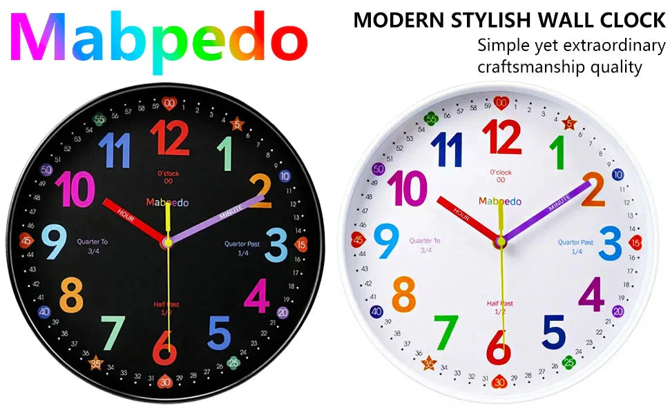 Early Education Wall Clock Colorful Number Kids Learning Time for School Classroom Bedrooms Silent Analog Clock 8/10/12 Inch