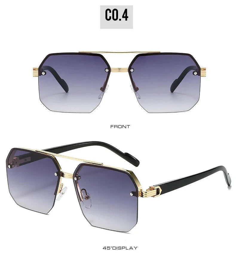 Men's Metal Sunglasses Square Half Frame Rice Nails Casual Trend Personality Retro Fashion Outdoor Sports Eyeglasses