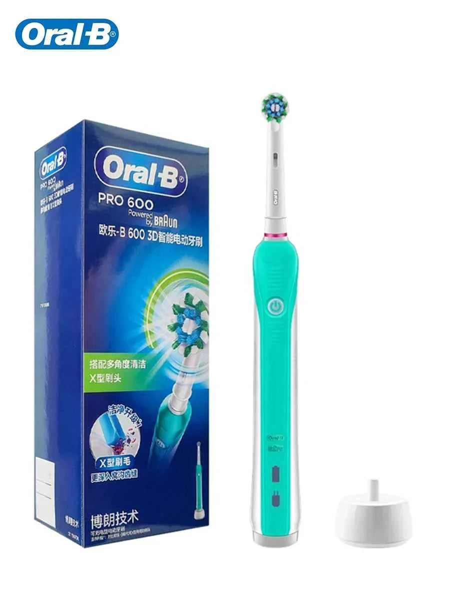 Oral B Pro600 Electric Toothbrush Rotation Oral Cleaning Teeth Whitening Cleaner Brush  2 Mins Timer Rechargeable Toothbrush