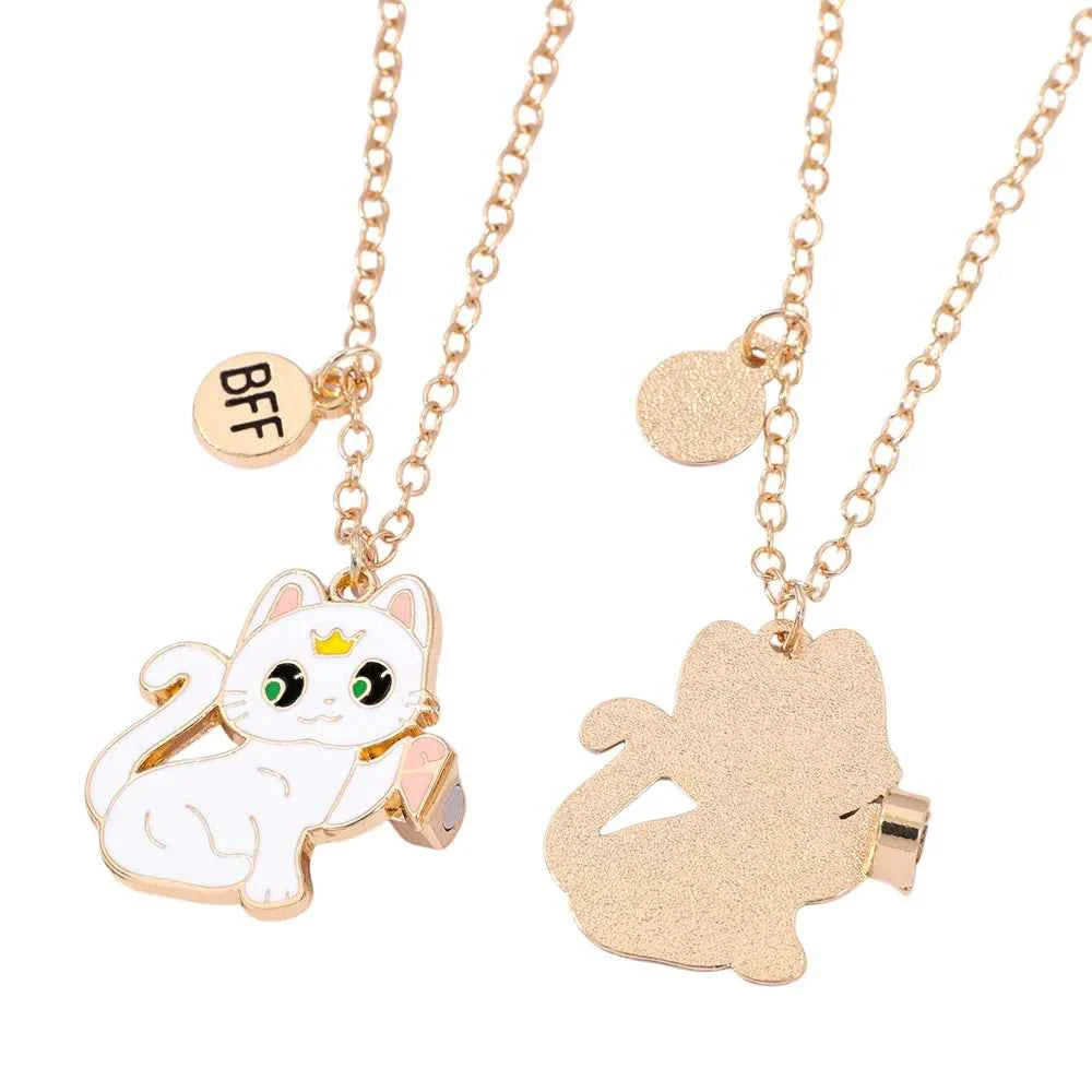 Best Friend Necklace for 2 Gifts Friendship Pendant Necklaces Matching Magnetic Cat BFF Necklace for 2 Girls