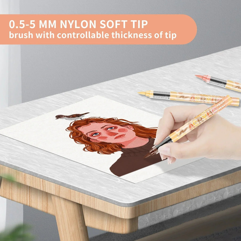 Skin Tones Art Markers,Soft Brush Tip Acrylic Paint Pens,Quick-Drying Waterproof for Sketching,Wood,Glass,Fabric,Rocks Painting