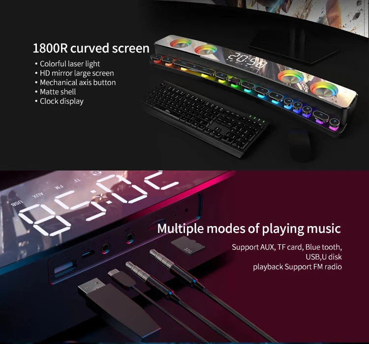 High Quality Bluetooth Speakers Sound Bar RGB 3D Stereo Surround Subwoofer AUX FM Radio Home Clock Computer Music Center Hot New