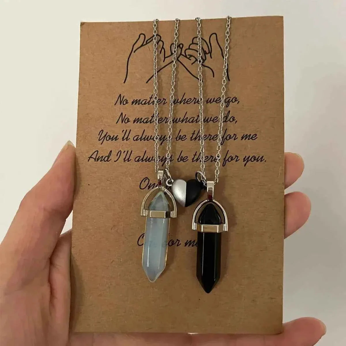 Crystal Friendship Matching Couples Necklaces for Women Men with Heart Charm, Dainty Rose Quartz Best Friends BFF Necklace