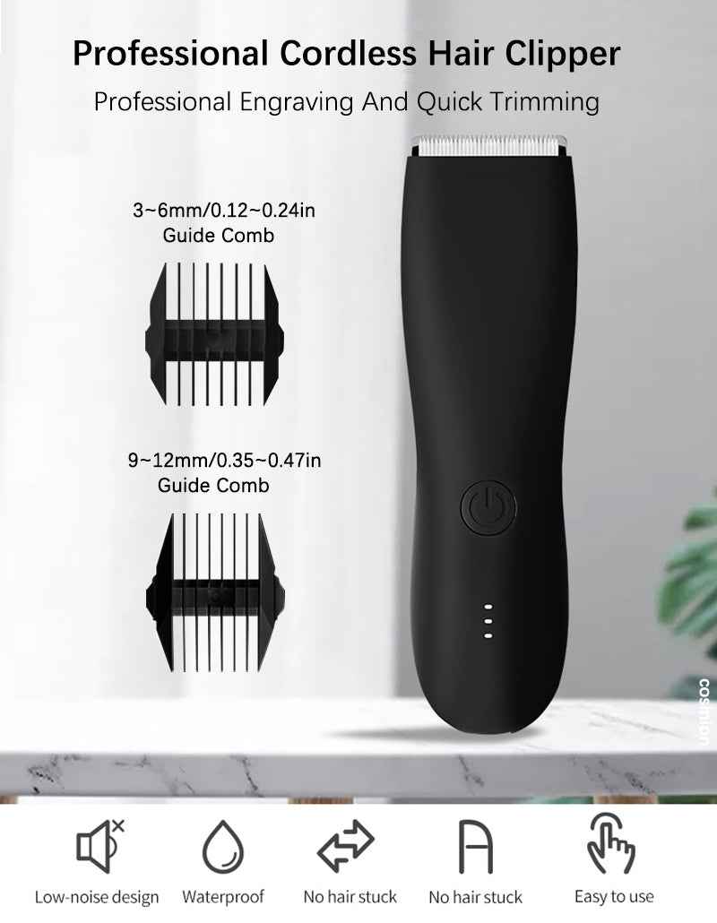 Professional Hair Clippers For Men Quiet Cordless Electric Groin & Pubic Body Hair Trimmer Wet/Dry Groomer Clippers Shaver Razor