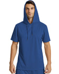 Mens Workout Hooded Shirts Short Sleeve Muscle Fit Gym Running T-Shirts Sweatshirt Hooded