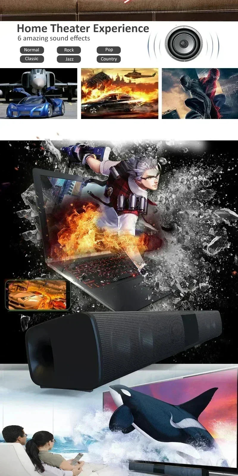 BS-28B High Quality Bluetooth Speaker High Power Wallmounted Wireless 40w Sound Bar Stereo Home Theater TV Strong Bass Sound Bar