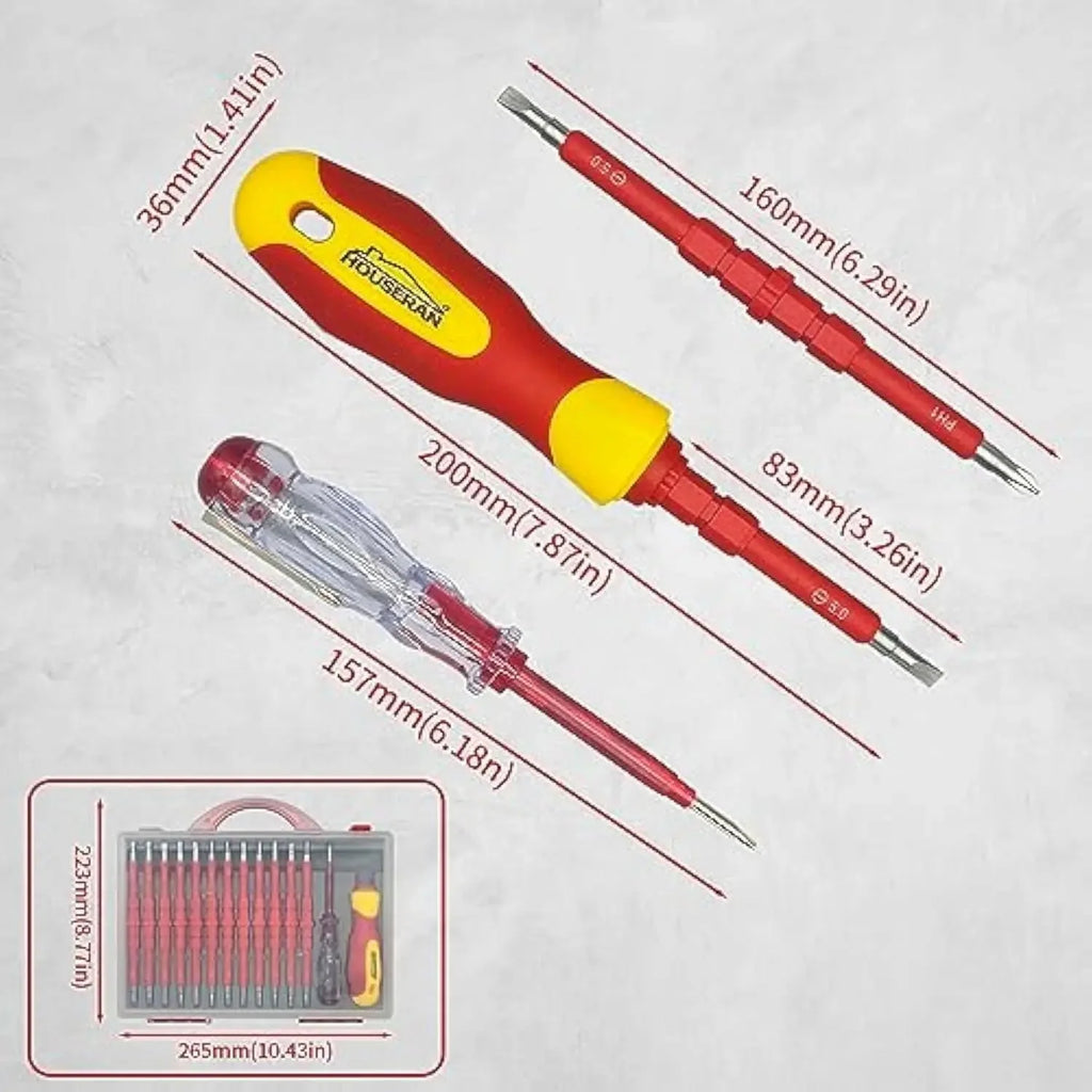9714B 500V Insulated Screwdriver Set 12Pcs Double-Ended Insulated Screwdriver Tool with Non-Slip Handle All-in-One Prem