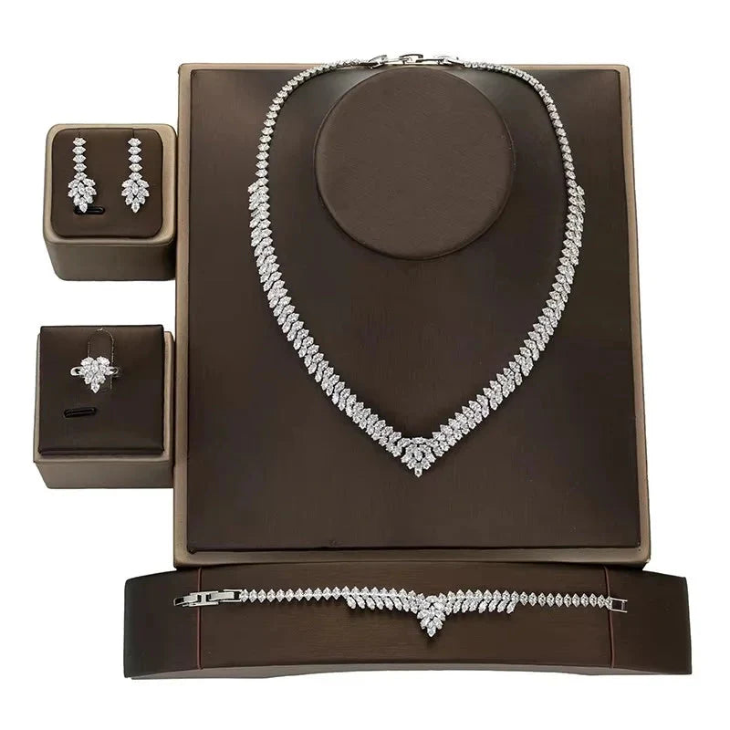 Jewelry Set HADIYANA Gorgeous Women Wedding Got Engaged Party Bridal Necklace Earrings Ring And Bracelet Set BN7840 Accessories