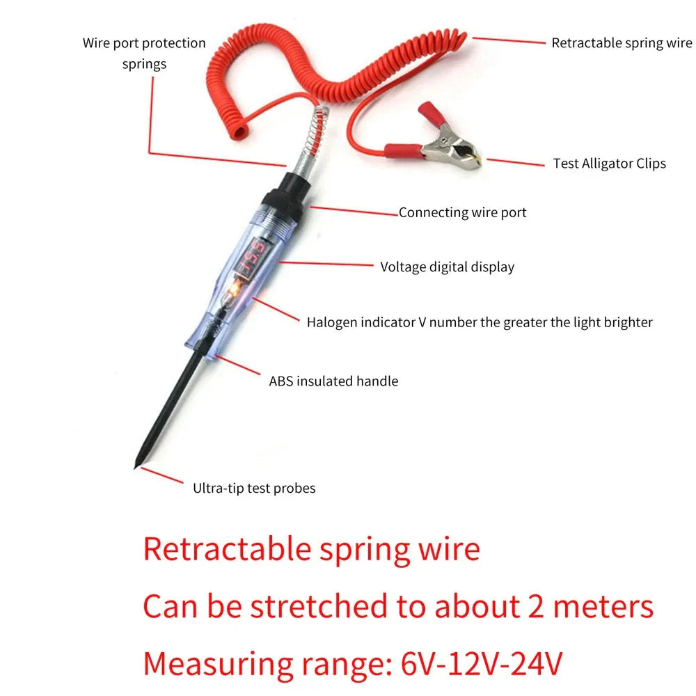 1pc 6V 12V 24V 48V 90V Car Digital Display Test Pen Circuit Test Pen Light Bulb Electric Measuring Pen Repair Tools