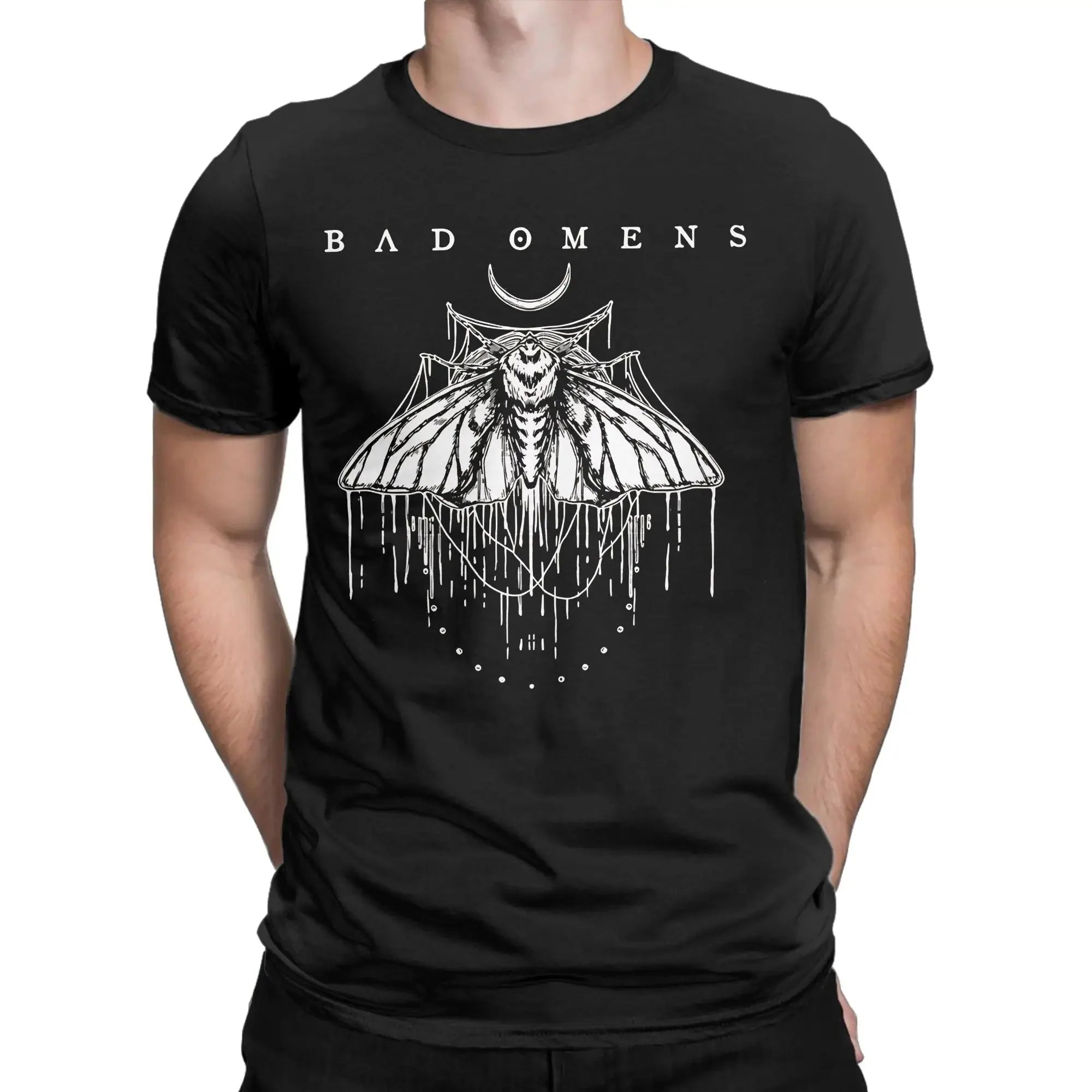 Men's T-Shirts Bad Omens Moth Casual 100% Cotton Tee Shirt Short Sleeve  T Shirt Round Collar Tops Big Size