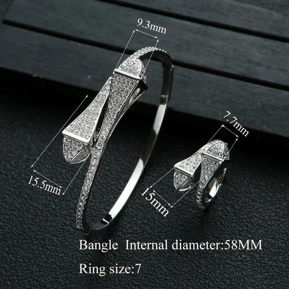 New jerseis Women's Fashion 2 Pcs Bracelet & Ring Set مجموعات المجوهرات Resin Simple Design Gold Open Cuff Bangle Jewelry Set