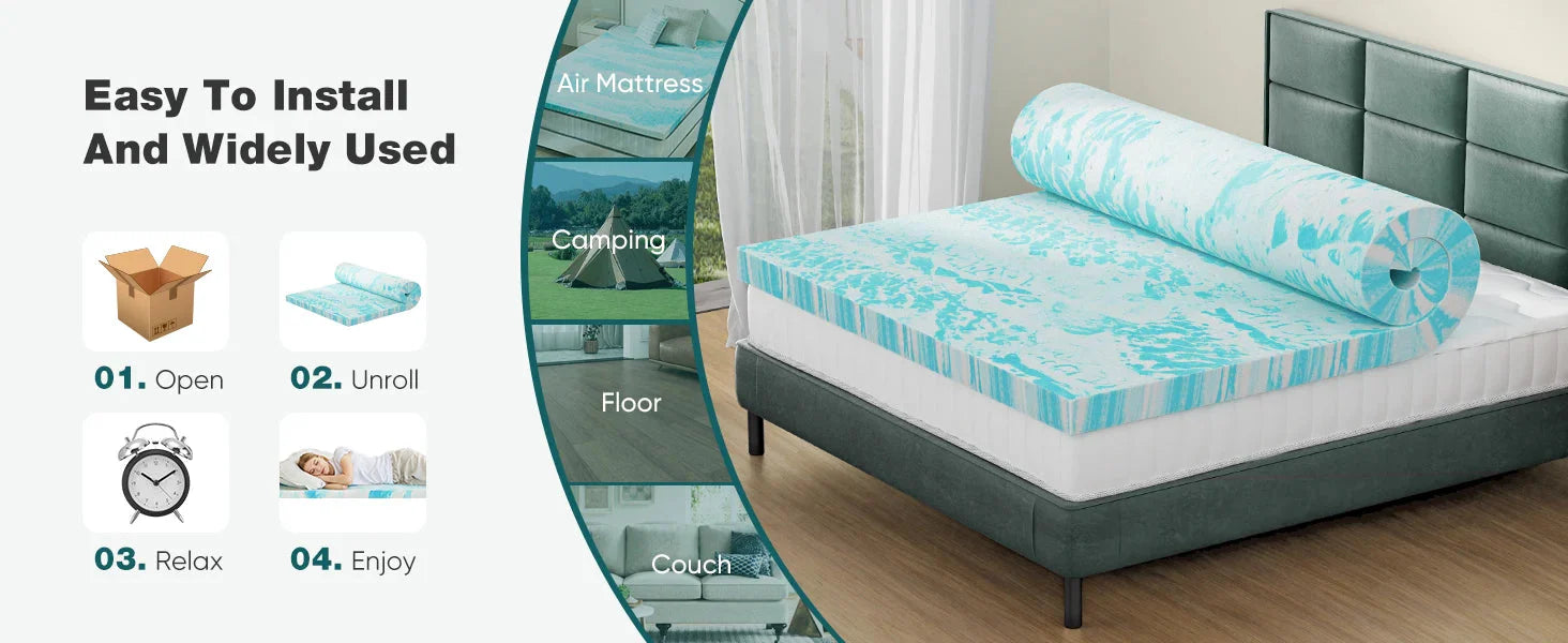 JHK 2 Inch Gel Memory Foam Mattress Topper Full Size Cooling Mattress Soft and Breathable Bed Topper School Bedroom Furniture