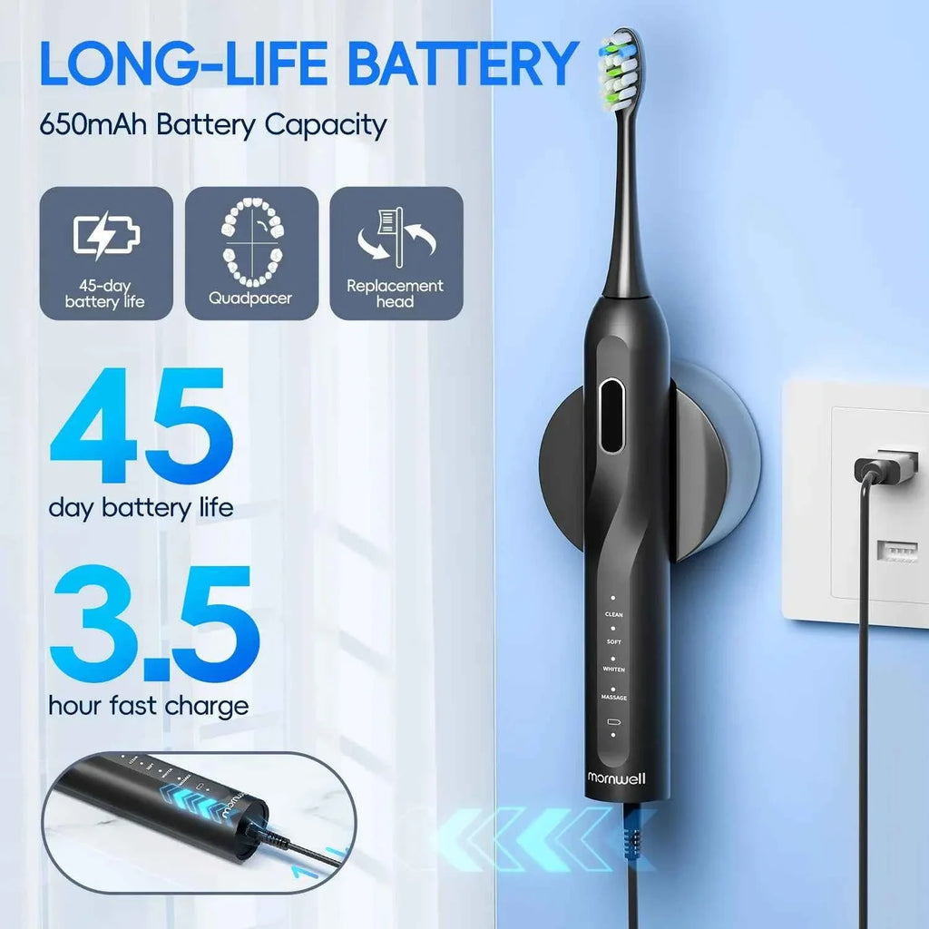 IPX7 Waterproof Sonicare Electric Toothbrush, 4-Hour Fast Charge with Intelligent Time Reminder, 4 Modes, 8 Brush Heads, Travel
