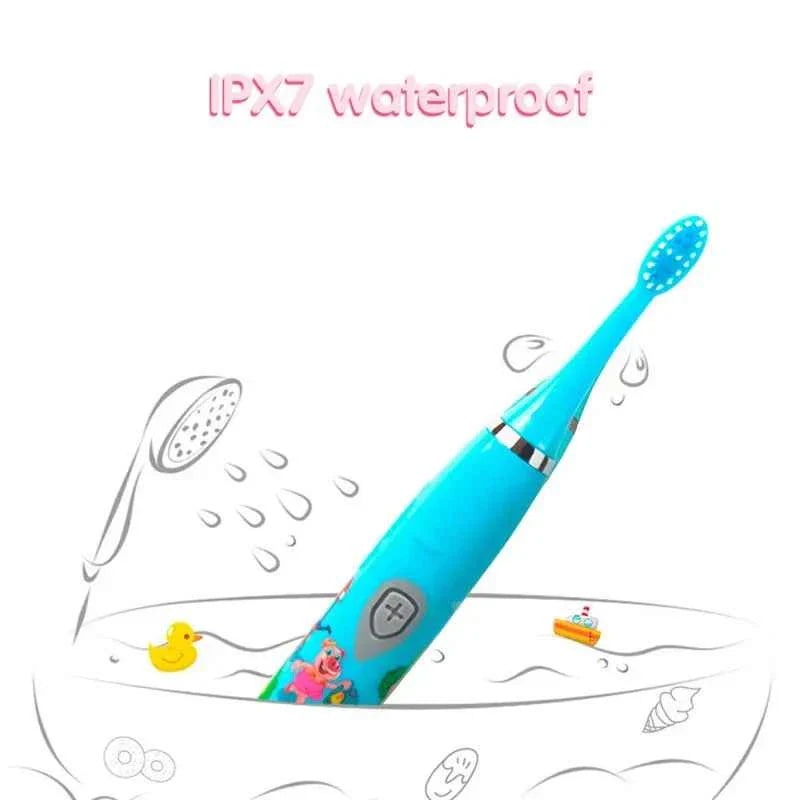 Sonic Children Electric Toothbrush Bright Cartoon With Replacement Heads Ultrasonic Rechargeable Soft Hair Brush Oral Cleaning