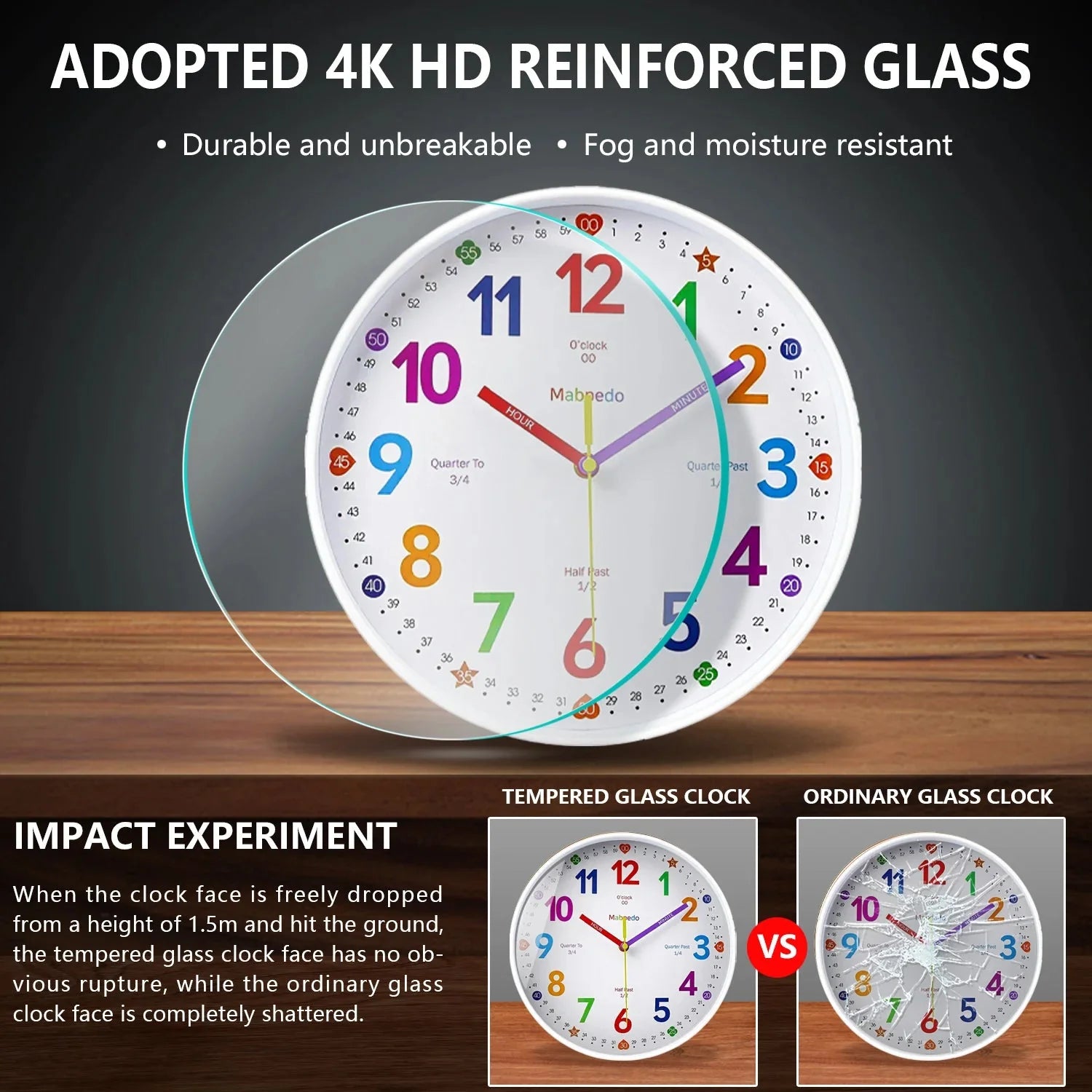 Early Education Wall Clock Colorful Number Kids Learning Time for School Classroom Bedrooms Silent Analog Clock 8/10/12 Inch