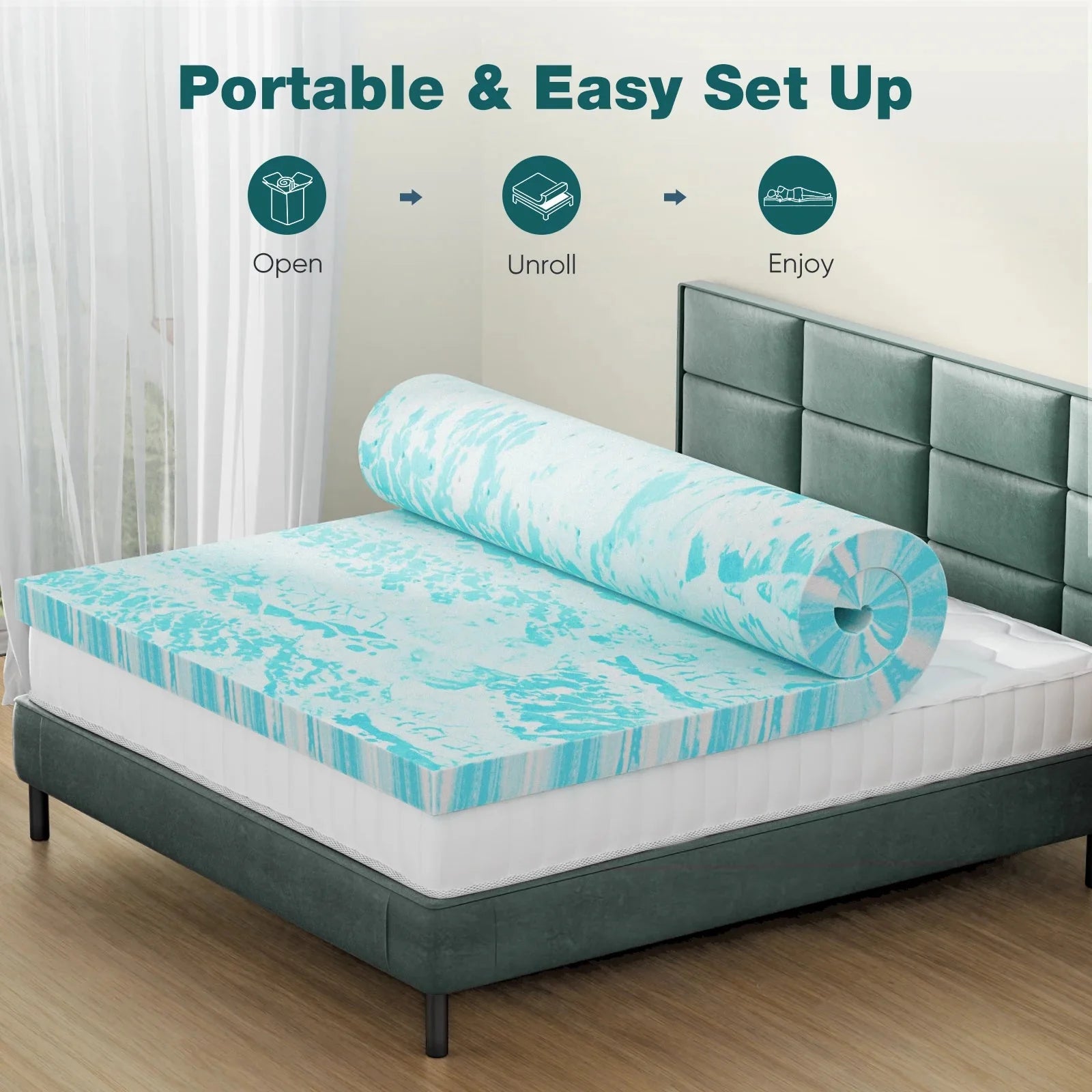 JHK 2 Inch Gel Memory Foam Mattress Topper Full Size Cooling Mattress Soft and Breathable Bed Topper School Bedroom Furniture