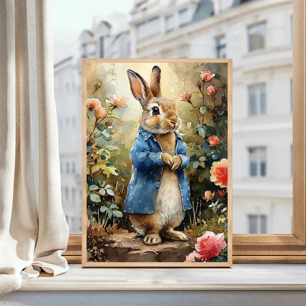 Elegant Rabbit Canvas Art for Living Room & Bedroom – Light Luxury Decor, 11.81x15.75in Wall Hanging Painting