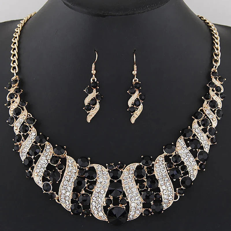 Romantic 2 Pieces/set Wedding Jewelry Set Shiny Crystal Bridal Jewelry Set Ladies Necklace Earrings