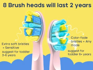 Children Electric Toothbrush with 8 Replacement Heads DIY Stickers 5 Cleaning Modes Blue Pink Yellow 3 Colors Soft Bristles