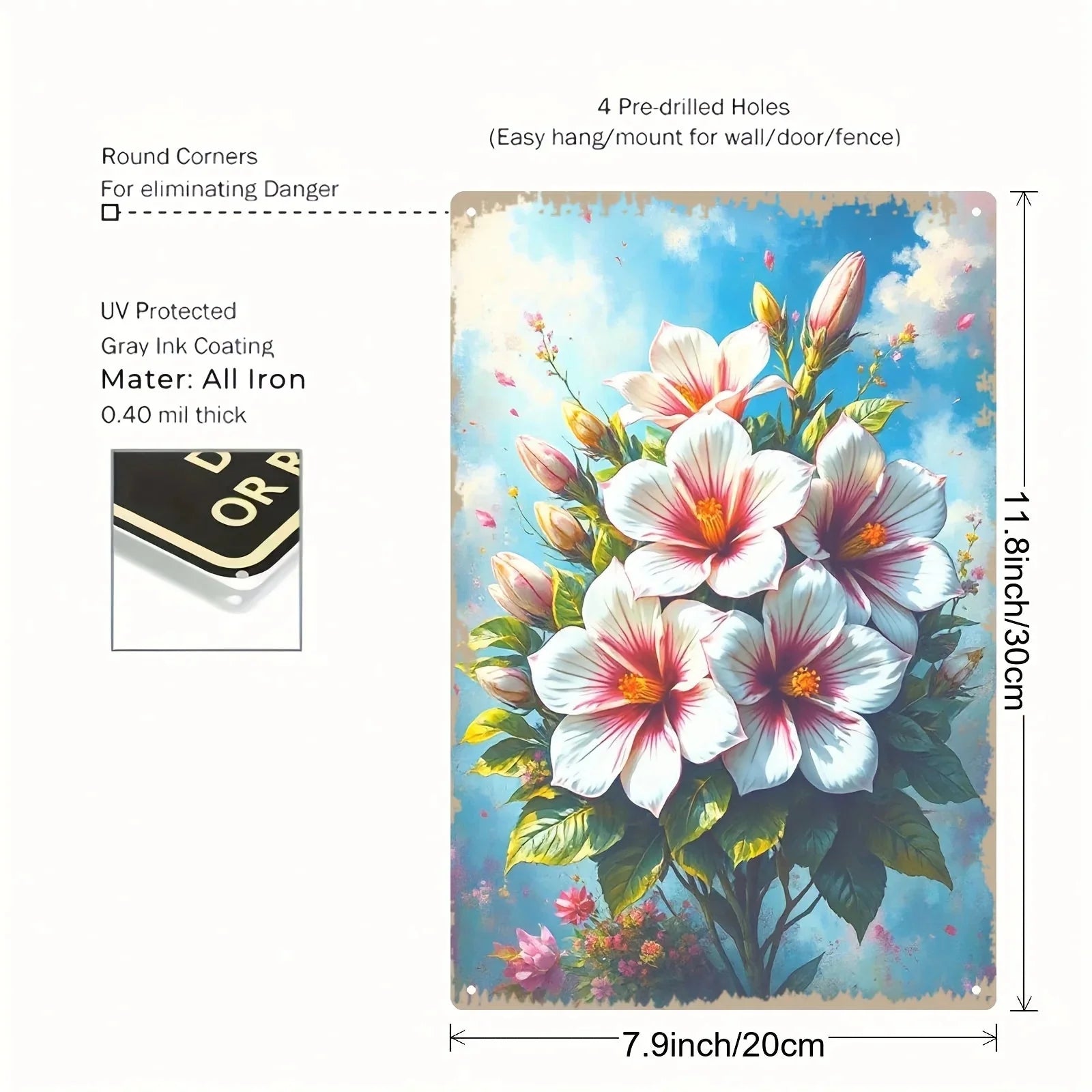 Vibrant 2D Hibiscus Flower Metal Wall Art - Hand-Painted 8x12 Inch Aluminum Decor for Home & Office, Ideal Room Accent